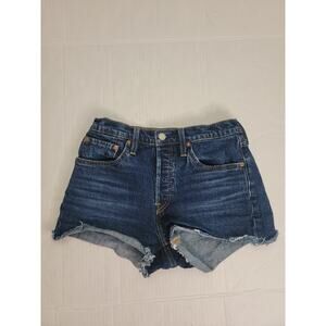 Levis 501 Denim Shorts Womens Sz 27 Button Fly Cut-Off Dark Wash Stretch